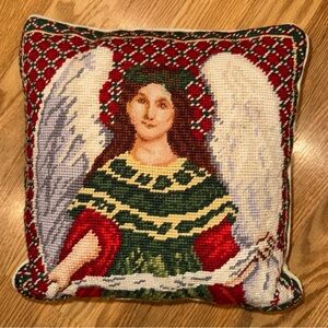 Wool‎ Petitpoint Needlepoint Velvet Backed Angel Pillow